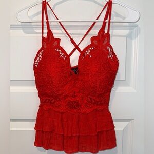 Chic Red Lace Crop Top